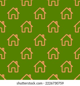Seamless repeating home outline flat icon pattern, avocado and pink-orange color. Background for UI design.