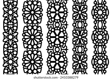Seamless repeating lace trim pattern with floral elements. Vintage seamless ornate floral lace borders.