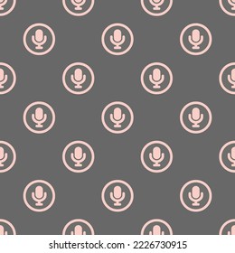 Seamless repeating mic circle outline flat icon pattern, dim gray and unbleached silk color. Two color background.