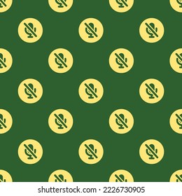 Seamless repeating mic off circle flat icon pattern, hunter green and mellow yellow color. Background for kitchen.