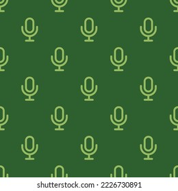 Seamless repeating mic outline flat icon pattern, hunter green and dollar bill color. Background for flyer.