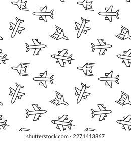 Seamless repeating monochrome pattern of airplanes. Perfect for web sites, apps, shops, backgrounds, wallpapers