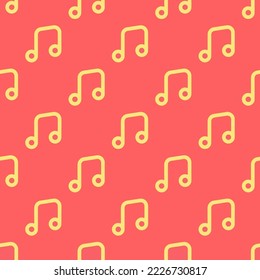 Seamless repeating music flat icon pattern, pastel red and mellow yellow color. Background for letter.