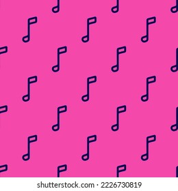 Seamless repeating musical note outline flat icon pattern, rose bonbon and oxford blue color. Design for notes.