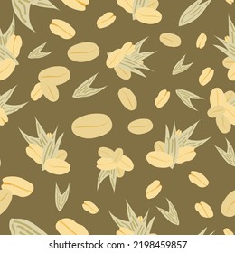 Seamless, repeating Oat and Wheat Patterns on colored background. Vector Illustration. 