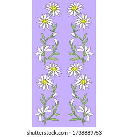 seamless repeating ornament white chrysanthemum, hand drawing, vector flowers, pattern for embroidery on a belt, tape or tie, traditional folk costume for the holiday, lady, man, printable postcards