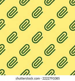 Seamless Repeating Paperclip Flat Icon Pattern, Mellow Yellow And Hunter Green Color. Design For Wrapping Paper Or Postcard.