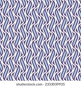 Seamless repeating pattern. Abstract composition of purple wavy lines and rectangle shape geometric elements. Surface design. Graphic textile texture. Decorative vector illustration.