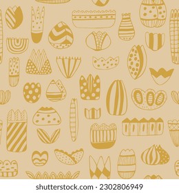 Seamless repeating pattern with abstract flowers, birds and leaves in pink, red, black colors. Flat simple fabric, gift wrap, wall design. Vector