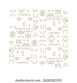 A seamless, repeating pattern of abstract, geometric shapes, reminiscent of tribal art.