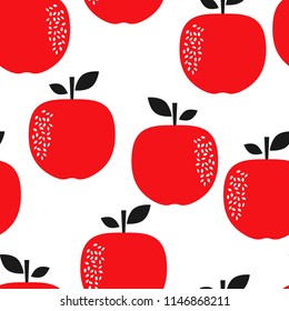 Seamless repeating pattern with abstract red apples on white background. Retro style tiling background, poster, textile, greeting card design.