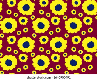 Seamless repeating pattern. abstract shapes with Marron, Yellow and Blue colors. Abstract contemporary collage style poster, wallpaper, fabric, packaging and other textile products.
