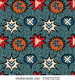 seamless repeating pattern with abstract shapes and speech bubbles. vector illustration