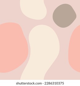 Seamless repeating pattern with abstract shapes in soft pink and light pink on cream background. 
Contemporary collage style poster, wallpaper, fabric, packaging and branding identity design.