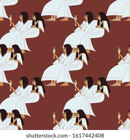 Seamless repeating pattern with ancient Egyptian couple.