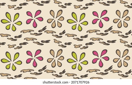 seamless repeating pattern with animal print and flowers. vector illustration