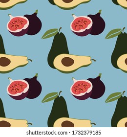 patrón de repetición sin fisuras con aguacates e higos. ilustración vectorial