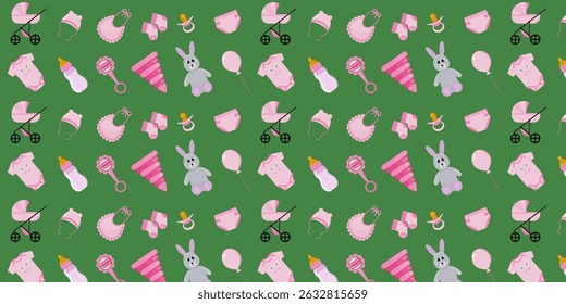 Seamless repeating pattern, background of children's elements for a girl. Vector illustration