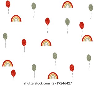 Patrón de repetición sin fisuras con globos y arco iris en estilo boho.