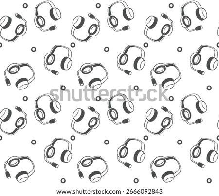 A seamless repeating pattern of black headphones for any design on a transparent background
