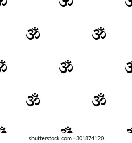 Seamless repeating pattern of black signs on a white background Om.