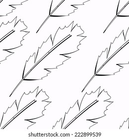 Seamless repeating pattern of black sketches of bird feathers on a white background. Editable vector texture for your design. 
