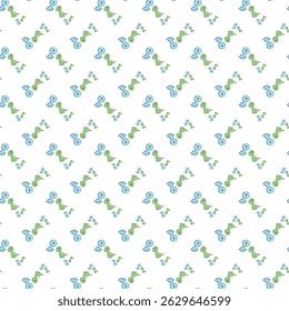 Seamless Repeating Pattern with Blue and Green Cartoon Creatures on White