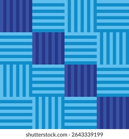 Seamless repeating pattern of blue squares and intersecting lines. Geometric and modern design with a clean, structured layout. Ideal for backgrounds, textiles, wrapping paper, and prints. EPS 10.