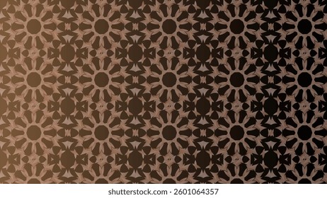 Seamless repeating pattern with brown geometric floral design on dark background. Ideal for textile, wallpaper, or web design.