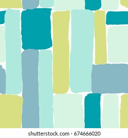 Seamless Repeating Pattern With Brush Strokes In Blue, Mint, Lime Green And Teal On White Background. Creative And Modern Tiling Background, Poster, Textile, Greeting Card Design.