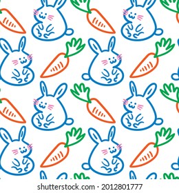 seamless repeating pattern with bunnies and carrots