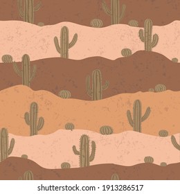 Seamless repeating pattern of cactuses in the desert