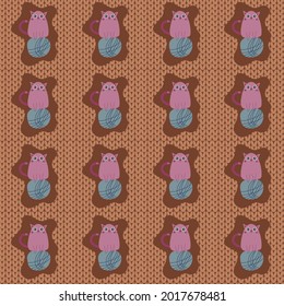 seamless repeating pattern with cats and balls of yarn