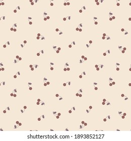 Seamless repeating pattern of cherries on beige background