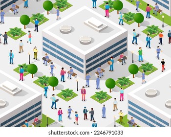 Seamless repeating pattern city isometric architecture business