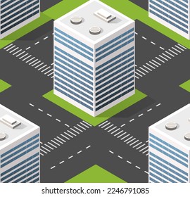 Seamless repeating pattern city isometric architecture business