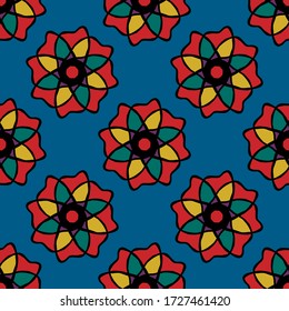 seamless repeating pattern with colorful decorative motifs