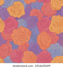 Seamless repeating pattern of colorful roses