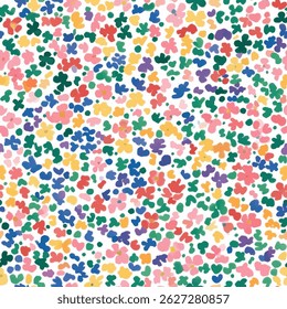 Padrão de repetição contínuo de flores pequenas coloridas em um fundo branco. ilustração de vetor de padrão contínuo de flores pequenas, verão de doodle, crianças e desenhos de bebê para tecido impresso.