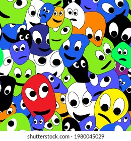 Seamless repeating pattern of comic and cartoon faces