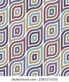Seamless repeating pattern with concentric multicolored rectangles on a white background. Geometric textile texture in a retro-style design. Abstract vector illustration.