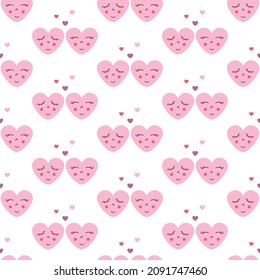 Seamless repeating pattern of cute couple of funny faces. Valentine's Day Pattern
