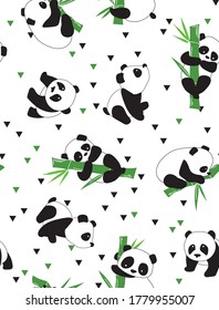 seamless repeating pattern with cute panda and bamboo 