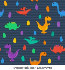 Seamless Repeating Pattern of Dinosaurs and Their Eggs