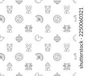 Seamless repeating pattern of fan, yin yang, boy for web sites, wrapping, printing, postcards, web sites, apps