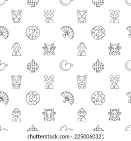 Seamless repeating pattern of fan, yin yang, boy for web sites, wrapping, printing, postcards, web sites, apps