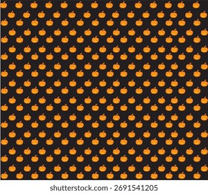 A seamless repeating pattern featuring cartoon-style jack-o'-lanterns with smiling faces on a black background