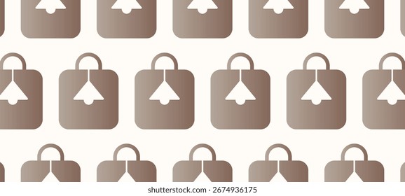 A seamless repeating pattern featuring stylized shopping bag icons with a minimalist bell symbol cut out at the center
