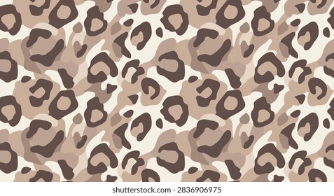 A seamless repeating pattern featuring a stylized leopard or cheetah skin print in neutral beige, brown, and cream tones.