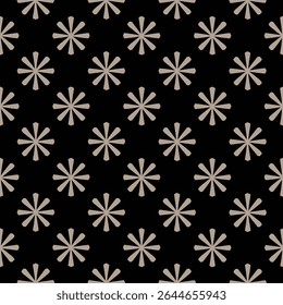 A seamless repeating pattern featuring taupe stylized flowers on a black background. The design is geometric and minimalist with a simple yet elegant feel.